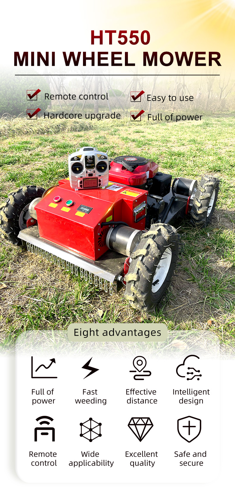 200m Remote Control Mini Wheel Slope Lawn Mower With 550mm Cutting Width HT550-hightop