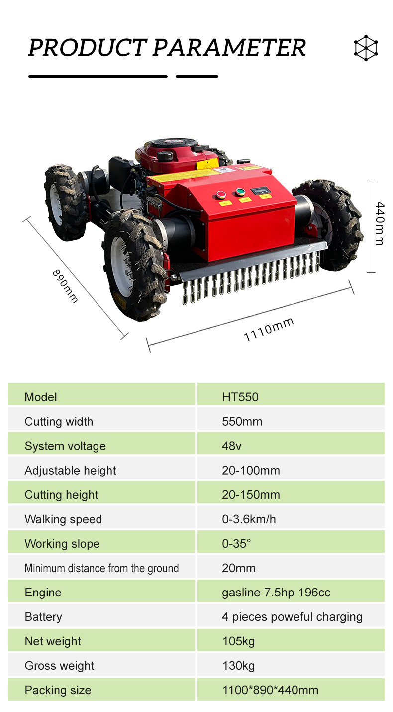 200m Remote Control Mini Wheel Slope Lawn Mower With 550mm Cutting Width HT550-hightop