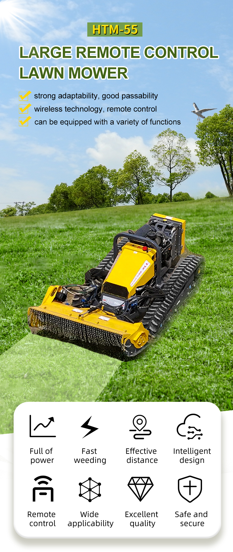 Large Remote Control Rubber Track Flail Mower HTM55-hightop
