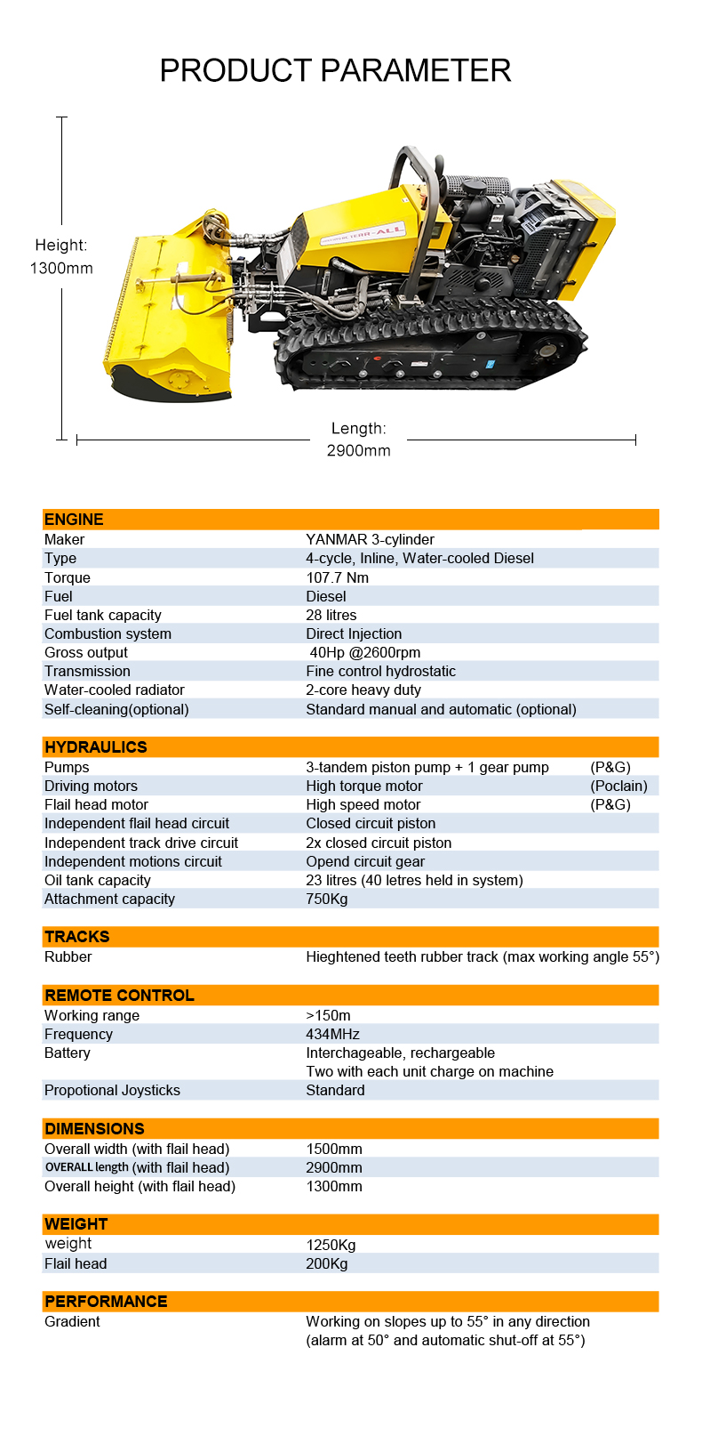 Large Remote Control Rubber Track Flail Mower HTM55-hightop