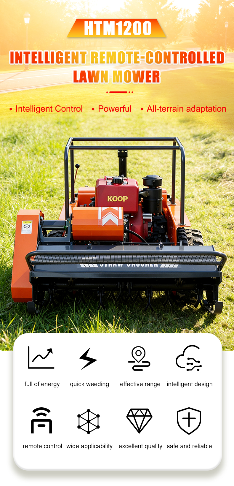 1200mm Large Width Remote Control Diesel Crawler Lawn Mower-hightop