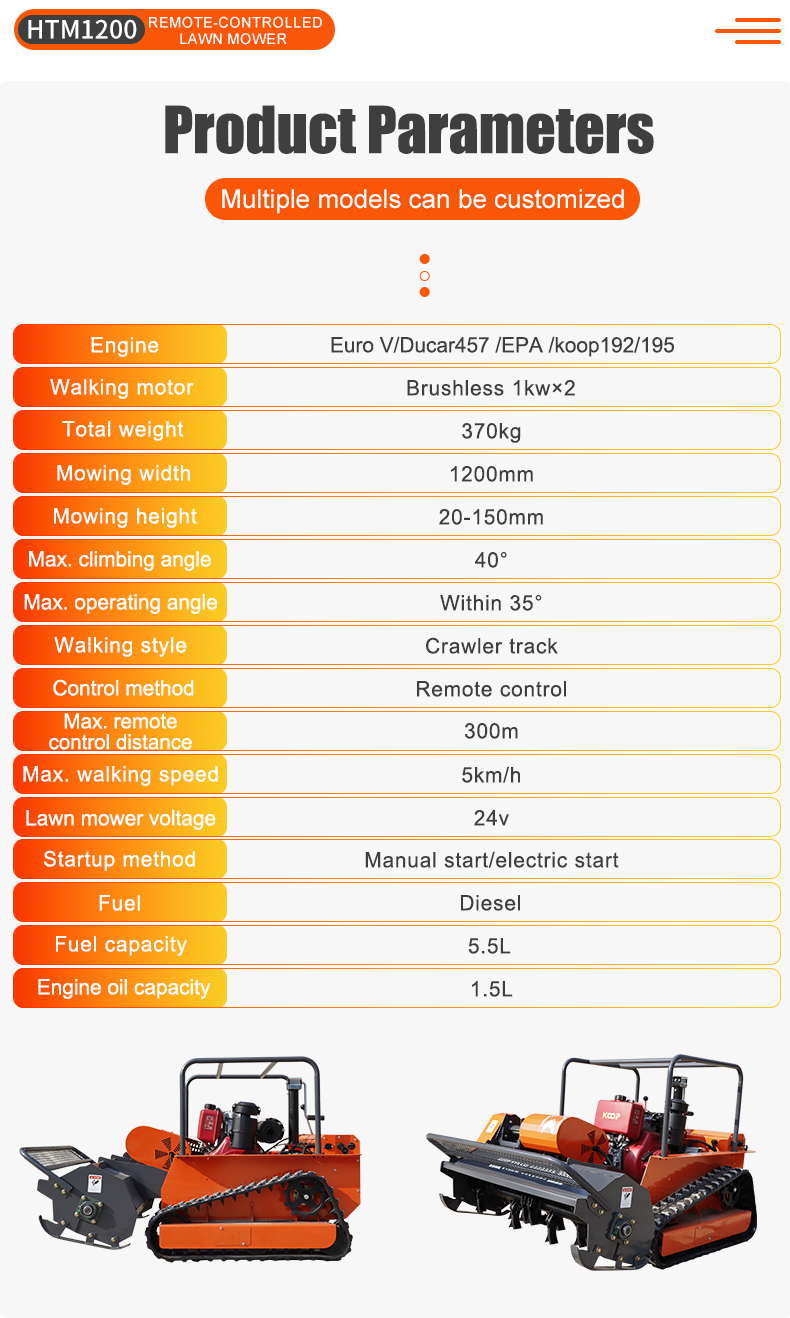 1200mm Large Width Remote Control Diesel Crawler Lawn Mower-hightop