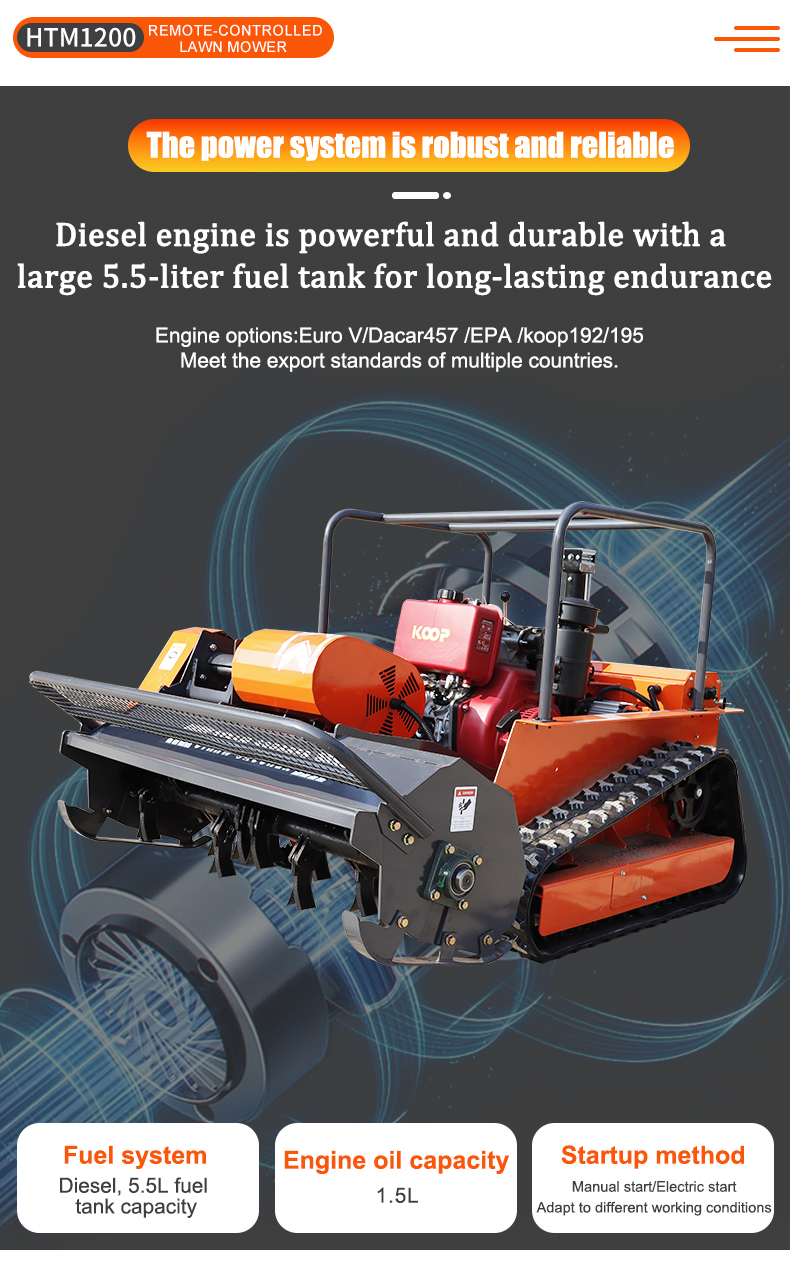 1200mm Large Width Remote Control Diesel Crawler Lawn Mower-hightop