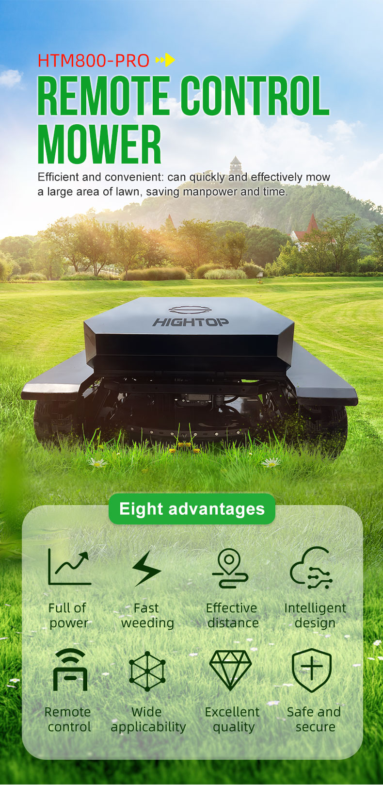70 ° Steep Slope Width Remote Control Rubber Crawler Lawn Mower-hightop