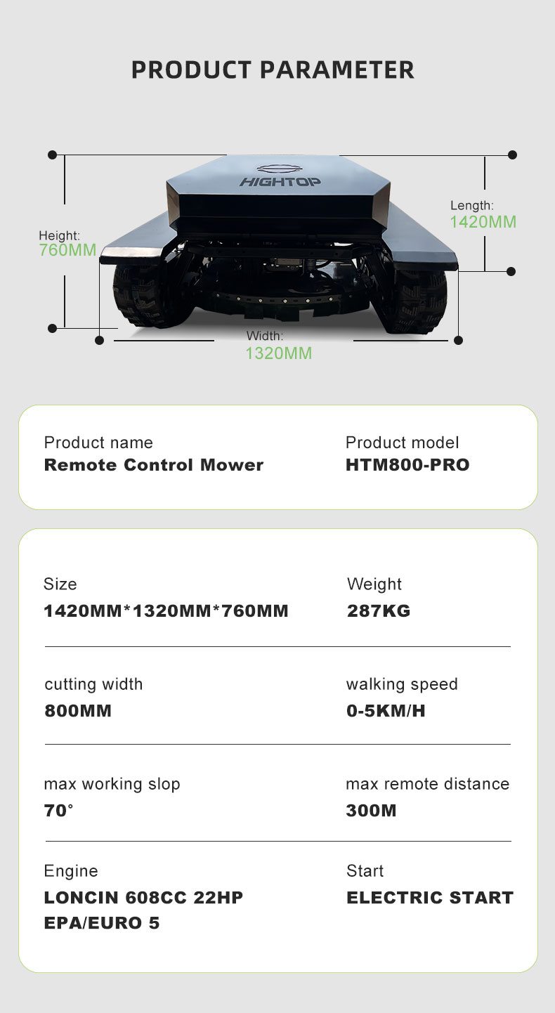 70 ° Steep Slope Width Remote Control Rubber Crawler Lawn Mower-hightop