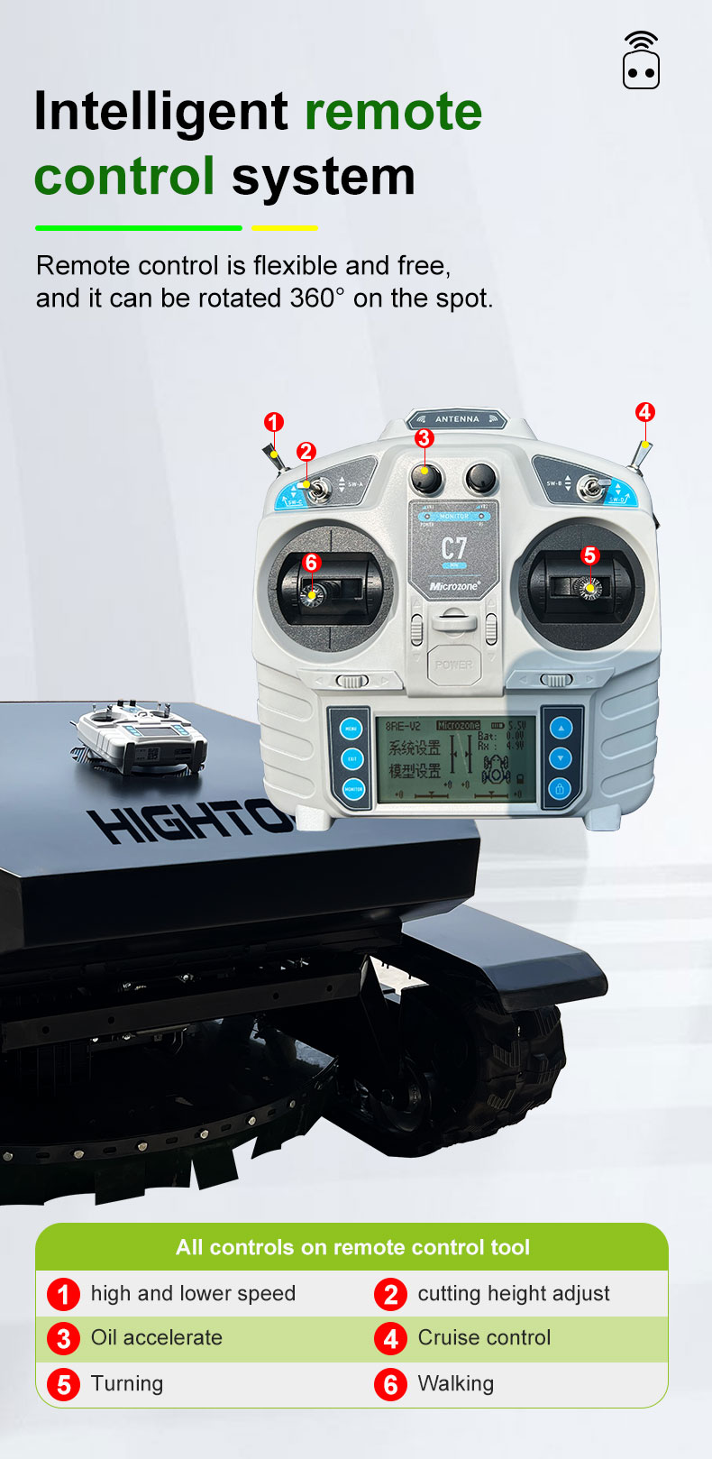 70 ° Steep Slope Width Remote Control Rubber Crawler Lawn Mower-hightop