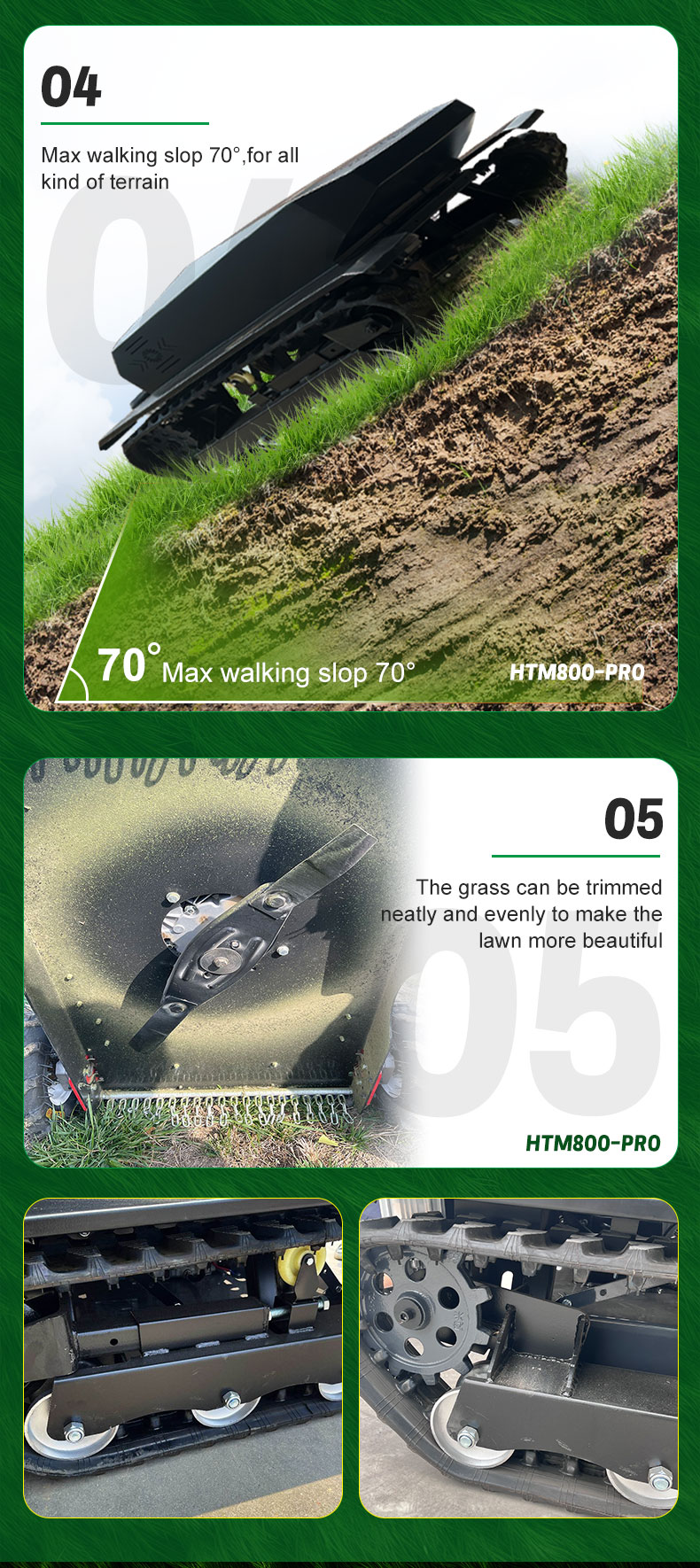 70 ° Steep Slope Width Remote Control Rubber Crawler Lawn Mower-hightop